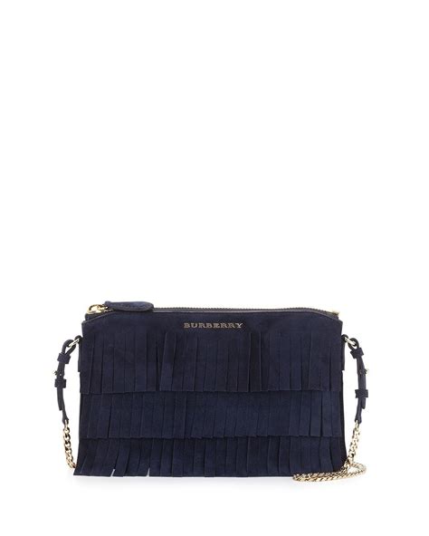 Burberry Peyton Fringed Suede Crossbody Bag, Blue Carbon